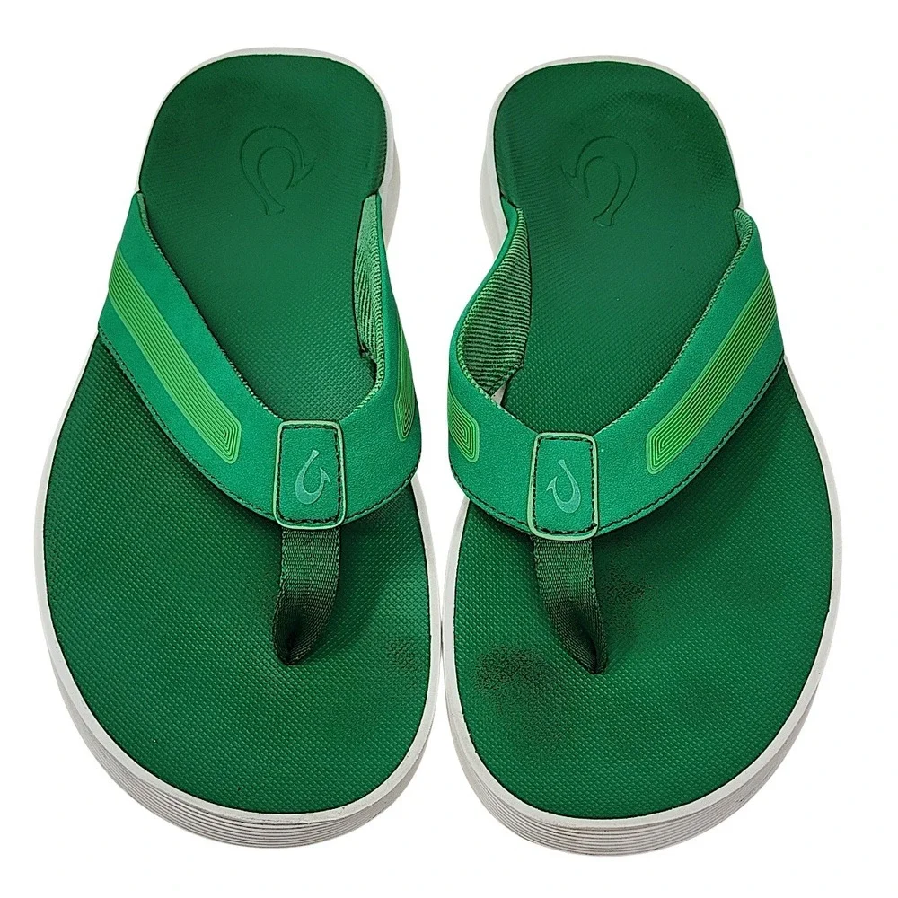OluKai Leeward Flip Flops 9 Men Green Synthetic Beach Surf Sandal Aloha Hawaiian